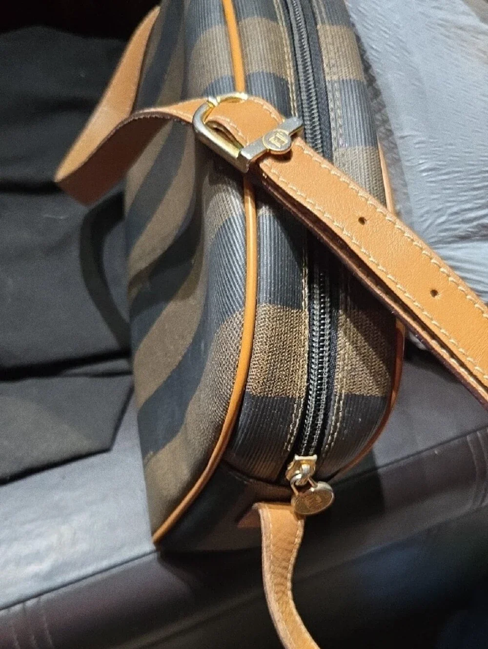 Fendi Brown and Tan Striped Canvas Messenger Bag